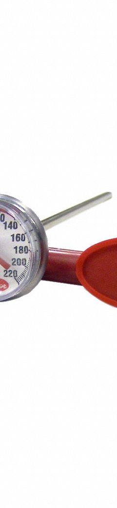 COOPER Pocket Test Thermometer: 0°F to 220°F, +/- 2°F (+/- 1°C), 5 in Stem Lg, Fahrenheit (MPN 1246-02-1). Key specifications — attr1280785: Fahrenheit; attr1275298: +/- 2°F (+/- 1°C); attr1275296: COOPER.