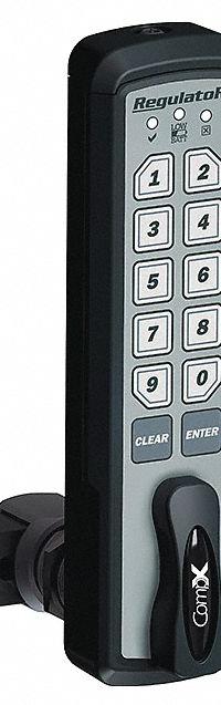 COMPX REGULATOR Electronic Keyless Lock: Deadlatch, 1 1/2 in Body Ht, 5 7/16 in Body Wd, 12 Buttons (MPN REG-S-V-3-BLK). Key specifications — Latch Type: Deadlatch; Brand: COMPX REGULATOR; Manufacturer Part Number: REG-S-V-3-BLK.