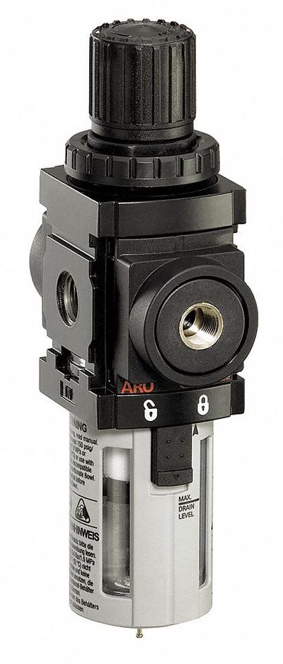 ARO Filter-Regulator: 1500 Series, 3/8 in NPT, 90 cfm, 0.3 micron, 0 psi to 140 psi - ARO FRL Air Filter/Regulators