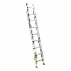 WERNER Extension Ladder: 16 ft Ladder Size, Aluminum, 250 lb Load Capacity, 32 lb Wt, 2 Sections (MPN D1816-2EQ). Key specifications — Color: Silver; Brand: WERNER; Included Features: Leg Levelers; Removable Fly: Removable.