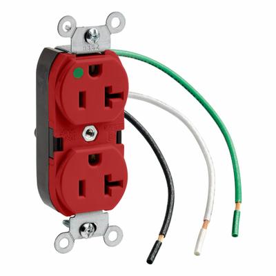 LEVITON Duplex Receptacle/Oultet, 20 Amp: Hospital Grade, Duplex, 5-20R, Red, 125V AC - General Purpose Receptacles