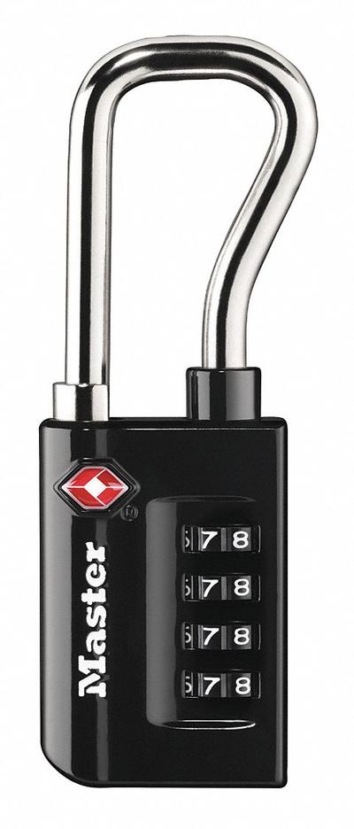 MASTER LOCK Combination Padlock: Scrolling Combo, Black, Zinc Die-Cast, Long Shackle - TSA Approved Luggage Combination Padlocks