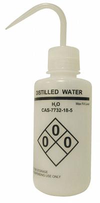 APPROVED VENDOR Wash Bottle: 500 mL, Distilled Water, Narrow, Std Spout Spout, White, 75 mm Body Dia (MPN 24J894). Key specifications — Vented/Nonvented: Vented; Body Color: White; Brand: APPROVED VENDOR; Imprinting Group: Waters.