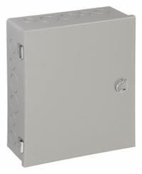 WIEGMANN Enclosure: Steel, 24 in x 18 in x 6 in, NEMA 1, Solid Cover, Hinged, Included, Painted (MPN A182406). Key specifications — Brand: WIEGMANN; Closure Method: Clamps; Knockouts: Included.