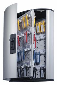 Key Box: 72 Key Capacity, Dial Combo Lock, Aluminum, Gray, 15 3/4 in Ht, 11 7/8 in Wd, 4 5/8 in Dp (MPN 196723). Key specifications — Brand: DURABLE; Finish: Brushed Aluminum; Includes Key Tags: Includes Key Tags; Includes Mounting Hardware: Mounting Hardware Included; Color: Gray; Mounting Location: Wall; Material: Aluminum.