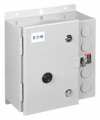EATON NEMA Magnetic Motor Starter: Non-Reversing, 3 Poles, NEMA Size 2, 45 A, 120V AC Coil (MPN ECN0528AAA-R63/D). Key specifications — attr211388: EATON; attr951451: 1NO/1NC; attr951453: 110/120V AC; attr951489: Three; attr984425: 1NO/1NC; attr984429: Pilot Light; attr997361: None (Not Applicable to Electronic Overloads).