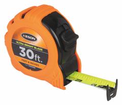 KESON Tape Measure: Nonmagnetic Double Hook Tip, 30 ft, Plastic with Rubberized Grip, Black (MPN PG1830UB). Key specifications — attr935324: KESON; attr942259: Black; attr935326: Vertical Read; attr935328: 1/8 in; attr935329: Inches; attr935337: SAE; attr936607: Manual Lock; attr972446: Inch.