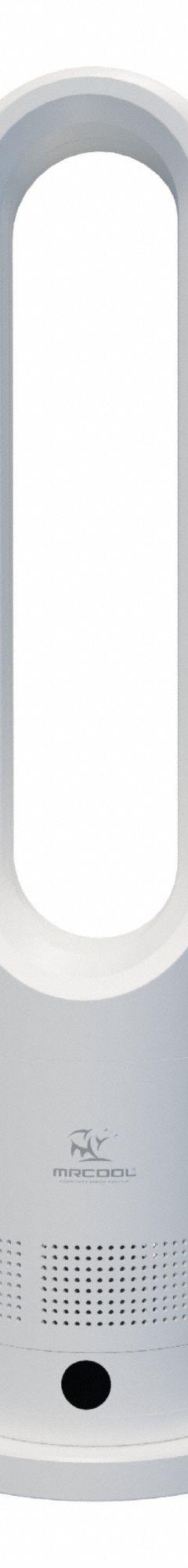 MRCOOL Cooling Fan: 26 3/8 in Ht, 8 Speeds, Oscillating, White, Bladeless Design, Mobile, Plug-In (MPN MRF1016PLOW). Key specifications — Brand: MRCOOL; Number of Speeds: 8; Product Type: Cooling Fan; Voltage: 120V AC; Oscillation: Oscillating; Includes Remote Control: Yes; Application: Home and Office; Features: Bladeless Design.