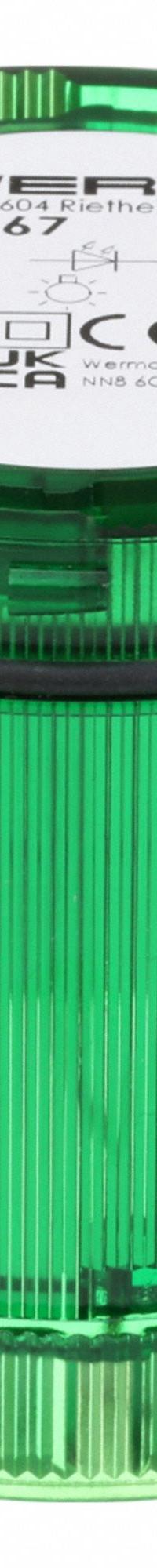 WERMA Tower Light Module: Steady, 115V AC, Green, 70 mm Overall Dia, 66 mm Overall Ht, KombiSIGN 71 (MPN 64420067). Key specifications — Brand: WERMA; Compatible with Series: KombiSIGN 71; Lens Color: Green; Operating Voltage: 115V AC; Manufacturer Part Number: 64420067.