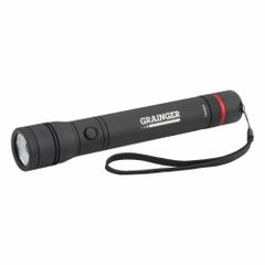 GRAINGER Tactical Flashlight: 1,000 lm, 8.5 hr Run Time at Max. Brightness, 264 m Max Beam, Black (MPN 797NR4). Key specifications — Brand: GRAINGER; Battery Requirements - Broad: Requires 3 C.
