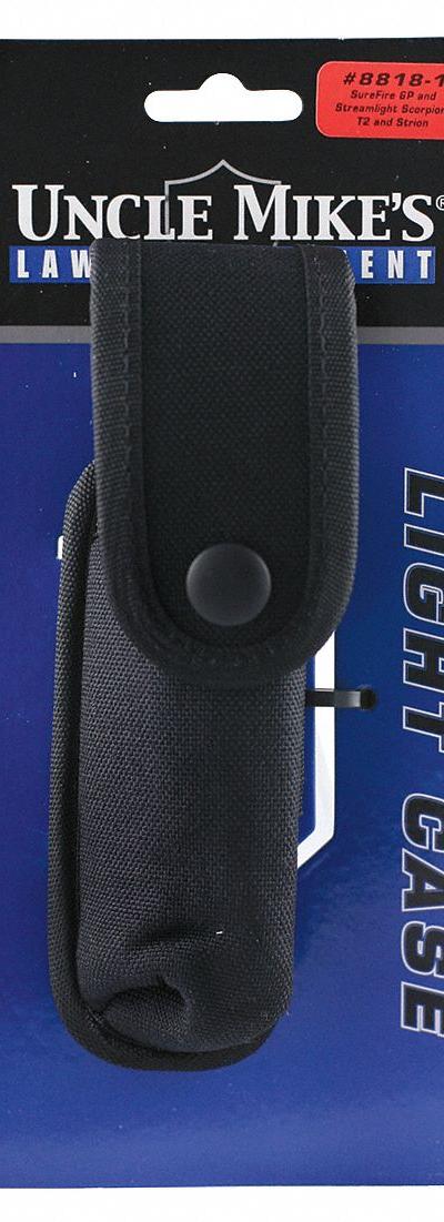 UNCLE MIKES UNCLE MIKE'S Flashlight Pouch: Black, Nylon, 2 13/100 in x 3 22/25 in - Duty Equipment Pouches
