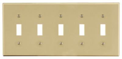 HUBBELL Wall Plate: Toggle, 5 Gang, Ivory - General Purpose Wall Plates