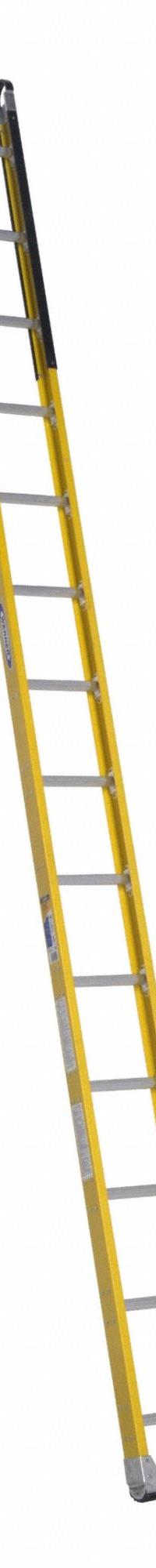 WERNER Straight Ladder: 14 ft Ladder Size, Fiberglass, 375 lb Load Capacity, 32 lb Wt, 14 Rungs (MPN M7114-1). Key specifications — Color: Yellow; Brand: WERNER; Included Features: Side Rail Bumpers; Shoe Type: Slip-Resistant.
