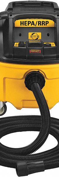 DEWALT Dust Extractor: HEPA, Dry/Wet, 8 gal Tank, 150 cfm Air Flow, 1 1/4 in Hose Dia (MPN DWV010). Key specifications — attr118028: Plastic; attr118016: Yes; attr117997: DEWALT.