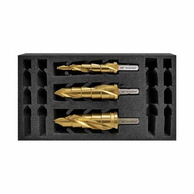 HOLEMAKER TECHNOLOGY Step Drill Bit Set: 3 Pc, 5/16" to 1-1/16", TiN-Coated HSS - VersaDrive Impact-Rated High-Speed Steel Step Drill Bit Sets