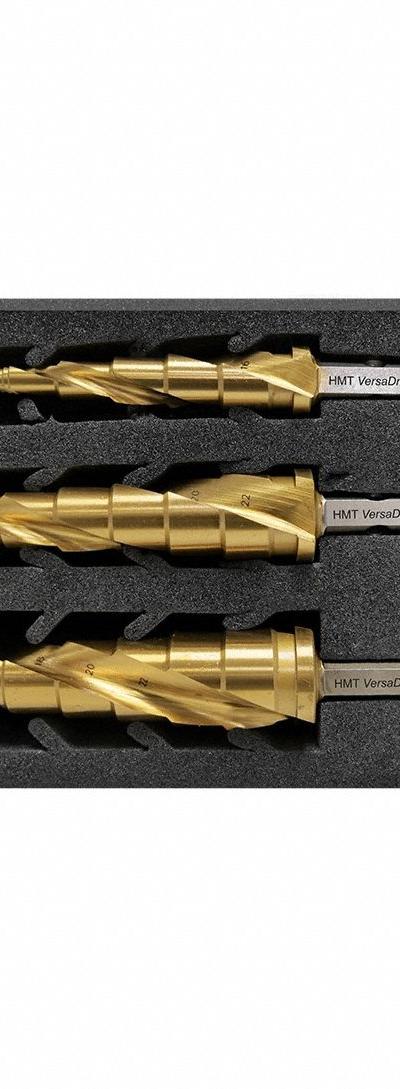 HOLEMAKER TECHNOLOGY Step Drill Bit Set: 3 Pc - VersaDrive Impact-Rated High-Speed Steel Step Drill Bit Sets