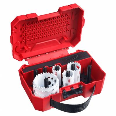 MILWAUKEE Hole Saw Kit: 9 Pieces, 1 5/8 in Max. Cutting Dp, Carbide Tipped - Multi-Material-Cutting Hole Saw Kits