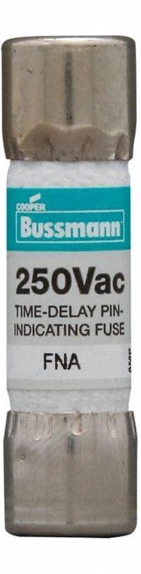 BUSSMANN Fuse: FNA Series, Midget, Time-Delay, 2 A, 250 V AC, 13/32 in x 1 1/2 in, Indicating (MPN FNA-2). Key specifications — Series: FNA; Brand: BUSSMANN.