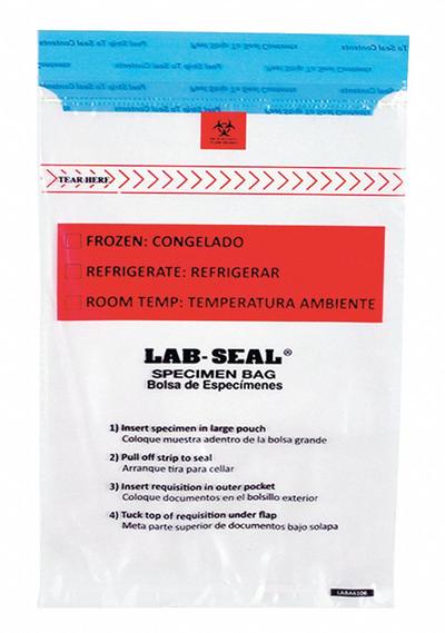 LK PACKAGING Specimen Transfer Bag: LDPE, Biohazard, 1.8 mil Thick, Clear, 18 in Overall Ht - Dual Pouch Specimen Transfer Bags