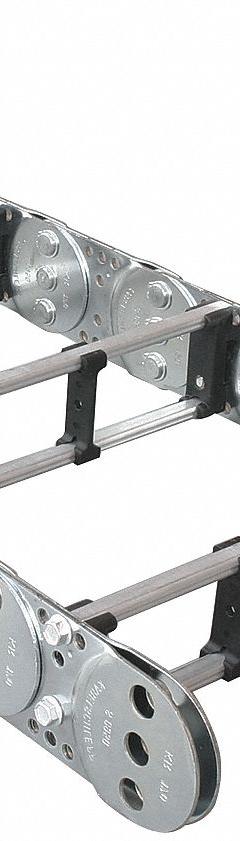 KABELSCHLEPP Cable and Hose Carrier: Open, 3 Channels, 1.81 in Cavity Ht, 10 in Cavity Wd, 60 in (MPN S0950-10.00-RS1-260-2v5). Key specifications — Length: 60 in; Style: Open; Link to Link Pitch: 3.7 in; Carrier Links Material: Steel; Crossbar Opening Design: Opens Inside and Outside; Carrier Design: Open; Accessory Width: 10.8 in; Crossbar Style: Threaded Joint.