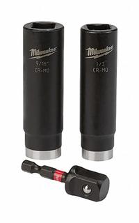 MILWAUKEE Impact Socket Set: 1/2 in Drive Size, 1/2 in/3/8 in/9/16 in Socket Size, 3 Pieces, SAE (MPN 49-66-4485). Key specifications — attr1204251: MILWAUKEE; attr1215453: 1/2 in; attr1215454: 1/2 in to 9/16 in; attr1224229: Friction.