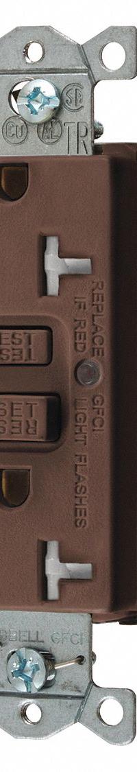 HUBBELL GFCI Receptacle: Decorator Duplex, 5-20, Brown, GFCI, 125V AC, 20 A, 2 Pole / 3 Wire (MPN SNAPGFTW20)