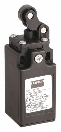 DAYTON Limit Switch: Roller Arm Plunger, Non-Metallic (MPN 14H181). Key specifications — Brand: DAYTON; Electrical Connection: 14 NPT Conduit Wiring Entry.