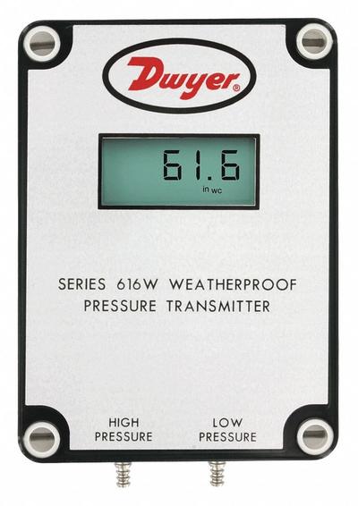 Dwyer Indicating Differential Transmitter: Digital, 0 in wc to 10 in wc, Terminal Block - Differential Pressure Transmitters with Digital Display