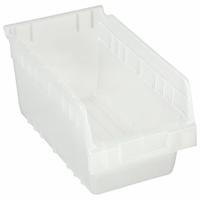 AKRO-MILS Shelf Bin: 11 5/8 in Overall Lg, 6 5/8 in x 6 in, Clear, Nesting Capable, Not Hangable (MPN 30090SCLAR). Key specifications — attr1179622: AKRO-MILS; attr1179611: 0%; attr1179616: 30090SCLAR; attr1179624: Dividers Not Included; attr1249172: Not Electrostatic Discharge Conductive.