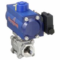 DYNAQUIP CONTROLS Pneumatically Actuated Two-Way Ball Valve: 1 in, Stainless Steel, FNPT x FNPT (MPN P3S25AJDA052A). Key specifications — Brand: DYNAQUIP CONTROLS; Pilot Solenoid Voltage: 115V AC.