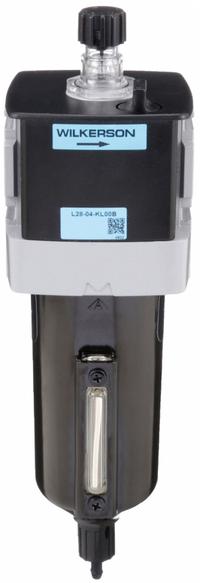 WILKERSON Compressed Air Lubricator: Micro Mist, 1/2 in NPT, 110 cfm, 250 psi Max Op Pressure, Knob (MPN L28-04-KL00B). Key specifications — attr111774: Aluminum; attr111402: L28; attr111761: WILKERSON.