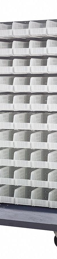 QUANTUM STORAGE SYSTEMS Mobile Louvered Floor Rack: 36 in x 24 in x 72 in, 120 Bins Included, Clear (MPN QMD-36H-230CL). Key specifications — Bin Width: 5-1/2 in; Color: Gray; Caster Wheel/Configuration: (2) Swivel; Bin Color: Clear; Bin Depth: 10-7/8 in; Bin Height: 5 in; Includes: Pull Handle; Brand: QUANTUM STORAGE SYSTEMS.