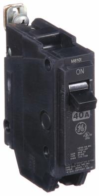 GE Miniature Circuit Breaker: THQB, 40 A, 120/240V AC, Single Phase, 10kA at 120/240V AC, Std (MPN THQB1140). Key specifications — attr195972: 40 A; attr195973: 120/240V AC; attr195974: Single; attr195975: 10kA at 120/240V AC; attr195976: Load Centers.