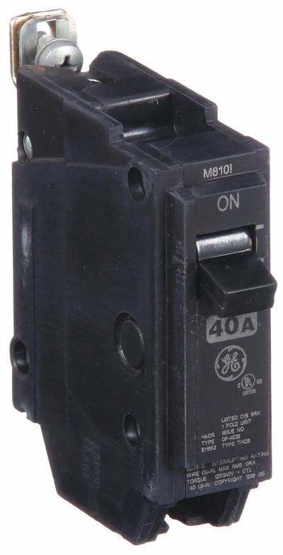 GE Miniature Circuit Breaker: THQB, 40 A, 120/240V AC, Single Phase, 10kA at 120/240V AC - THQB & THHQB Series, Bolt-On GE Miniature Circuit Breakers