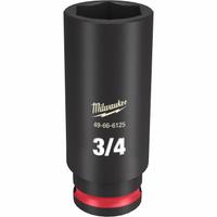 MILWAUKEE Deep Impact Socket: 3/8 in Drive Size, SAE, 3/4 in Socket Size, 6-Point, Deep, Friction (MPN 49-66-6125). Key specifications — attr1215501: MILWAUKEE; attr1215515: Black Phosphate; attr1215518: 3/4 in.