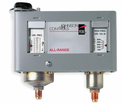 JOHNSON CONTROLS Dual Pressure Control: SPST, 20 in Hg to 100 psi Low Side, 100 psi to 500 psi High Side - Dual Pressure Controls