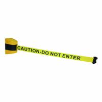 APPROVED VENDOR Wall Mounted Retractable Belt Barrier: Magnet, 7 ft Belt Lg, Caution Messaging (MPN 828LJ8). Key specifications — attr981520: Black; attr981527: Black/Yellow; attr193646: APPROVED VENDOR; attr981511: Yellow.