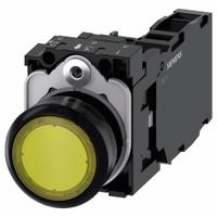 SIEMENS Illuminated Push Button: Illuminated, Flush Profile, Non-Metallic, 22 mm, 1NO/1NC (MPN 3SU1103-0AB30-1FA0). Key specifications — Brand: SIEMENS; Action: Momentary; Series: 3SU; Push Button Material Type: Non-Metallic.