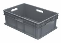 AKRO-MILS Straight Wall Tote: 13.3 gal, 23 3/4 in x 15 3/4 in x 8 1/4 in, Stacking Capable, Gray (MPN 37688GREY). Key specifications — Material: Plastic; Stackable: Stacking Capable; Brand: AKRO-MILS.