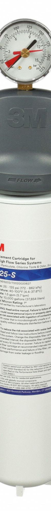 3M WATER FILTRATION PRODUCTS Water Filtration System: 1 micron, 1.5 gpm, 17 in Overall Ht (MPN 5616004). Key specifications — Product Type: High-Flow Filtration System; Filter Media: Activated Carbon; Brand: 3M WATER FILTRATION PRODUCTS; Reduces: Sediment.