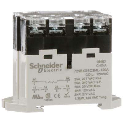 SCHNEIDER Enclosed Power Relay: DIN-Rail & Surface Mounted, 25 A Current Rating, 120V AC - Combination DIN-Rail & Surface-Mounted Relays