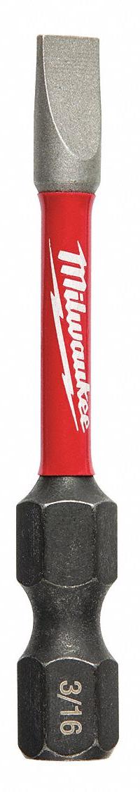 MILWAUKEE Power Bit: Power Bit, Slotted Head, Imperial, 3/16" Bit Industry Size, Std, Impact Rated (MPN 48-32-4919). Key specifications — attr1119753: Alloy Steel; attr1119759: Standard; attr1119760: MILWAUKEE; attr1119757: Hex.