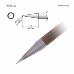 HAKKO Soldering Tip: T39 Series, Conical, 0.2 mm W, 15 mm Lg (MPN T39-BLL02). Key specifications — Brand: HAKKO; Compatible Handpiece Manufacturer Model Number: FX-9701; Manufacturer Part Number: T39-BLL02.