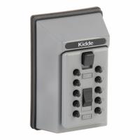 KIDDE Lock Box: Mechanical Combo Lock, 5 Key Capacity, 4 1/8 in Outside Ht, 2 1/4 in Outside Wd (MPN 1017). Key specifications — Finish: Powder Coated; Brand: KIDDE; Color: Titanium Gray; Material: Metal; Lock Style: Mechanical Combination.