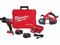MILWAUKEE Hammer Drill and Band Saw Kit: 2 Tools, Hammer Drill/Portable Band Saw, 18 V DC Volt, M18™ (MPN 2904-22, 2829-20). Key specifications — attr1176460: Portable Band Saw.