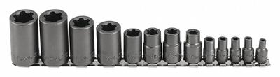SK PROFESSIONAL TOOLS Socket Set: 1/4 in, 3/8 in, 1/2 in Drive, 13 Piece, 6-Point, SAE - External Torx & Torx Plus Socket Sets