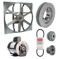 Exhaust Fan with Drive Package: Belt Drive, 30 in Blade, 1 hp, 11,901 cfm, 115/208-230V AC, 1 ph (MPN 7M893). Key specifications — Frame Finish: Zinc Plated; Assembled: Unassembled; Brand: DAYTON; Nameplate Voltage: 115/208-230V AC; Frame Material: Steel; Guard Type: None; Method of Construction: Cast; Motor Insulation: Class B.