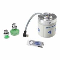 SCHMALZ Cobotic Integration Kit: ECBPMi, For UNIVERSAL ROBOTICS Brand, 1.6 lpm Max Flow Rate, 0.30 A (MPN 10.03.01.00512). Key specifications — attr1015345: 0.30 A; attr1015350: (2) Flat Suction Cup SFF-20; attr1015349: Universal Robots UR5; attr1015343: 10.03.01.00512.