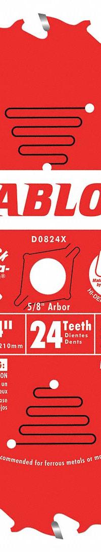 DIABLO Circular Saw Blade: 8 1/4 in Blade Dia., 24 Teeth, 0.09 in Cut Wd, 5/8 in Arbor Size, Framing (MPN D0824X). Key specifications — attr1116119: DIABLO; attr1145631: Wood.