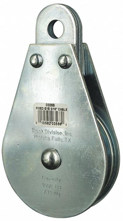APPROVED VENDOR Pulley Block: Fixed, Upright Mount, Pulling, 1,550 lb Working Load Limit - Fixed-Eye Attached Pulley Blocks